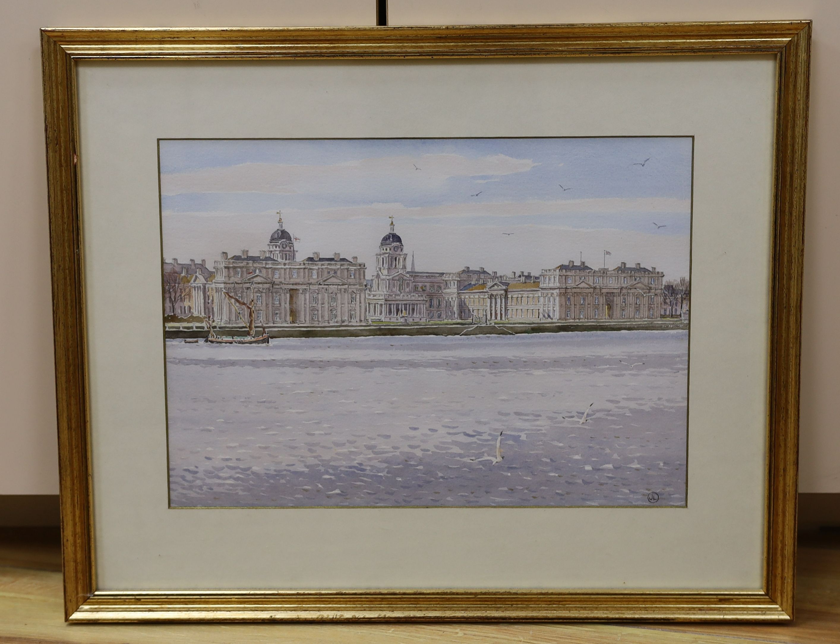 John Lynch (b.1936), watercolour, Royal Naval College, Greenwich, monogrammed, 25 x 35cm